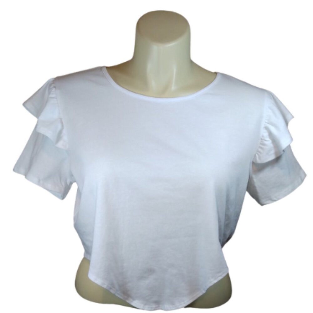 Women White Short Sleeve Top with Ruffles